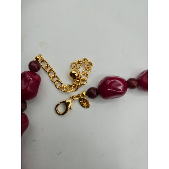 Joan Rivers Red Nugget Bead Necklace Gold Tone Signed Boxed Classic Collection - Picture 5 of 6